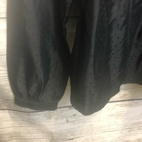 Oleg Cassini Black Tuxedo Polka Dot Mandarin Collar Button Up Blouse Med… - Picture 3 of 16